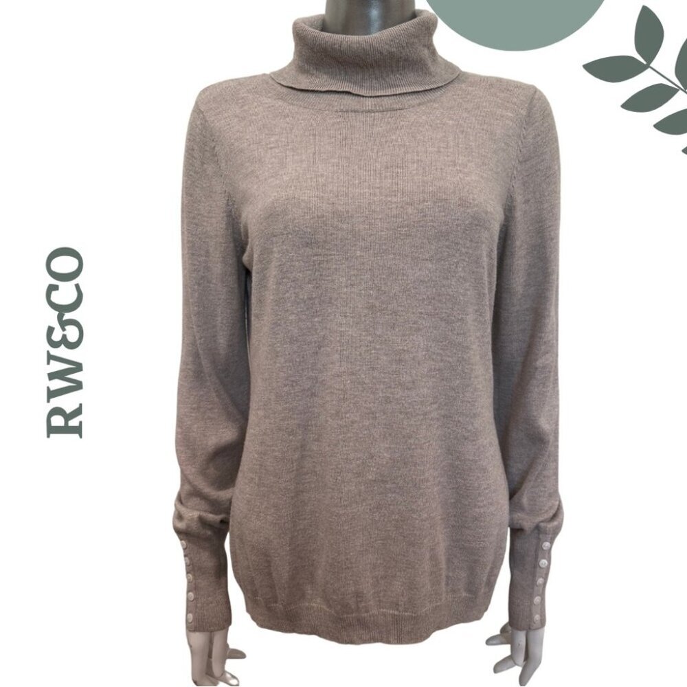 RW&CO Women’s Knit Sweater | Roll Neck | Long Sleeve | Button Cuff | Size Large